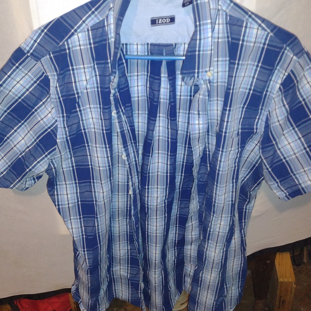Izod Men's Navy and White Checkered Shirt